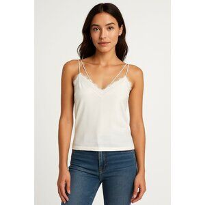 Express White  Lace-Trimmed Camisole Y2/k Style Spaghetti Cottagecore Top M Medi